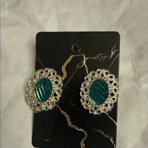 Source Unknown Silver and Teal Earrings